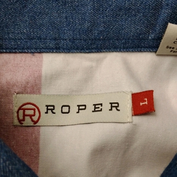 Roper Shirt Men's L American Flag Stars Stripes Long Sleeve Western Patriotic - Picture 2 of 4